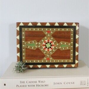 Inlaid Taracea Marquetry Wood Box Wooden Jewelry Keepsake Trinket Box